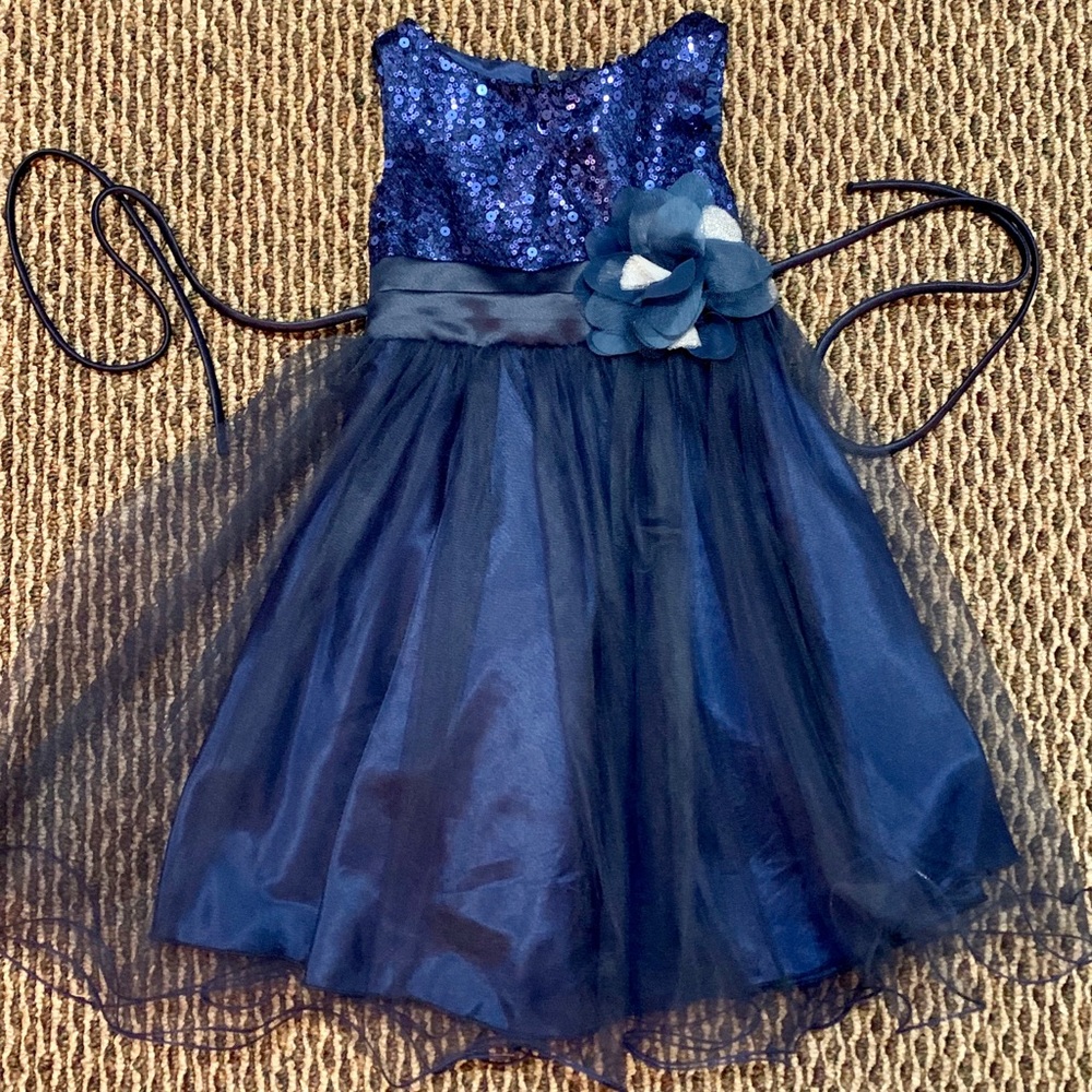Kids Dream Navy sequin tulle party dress